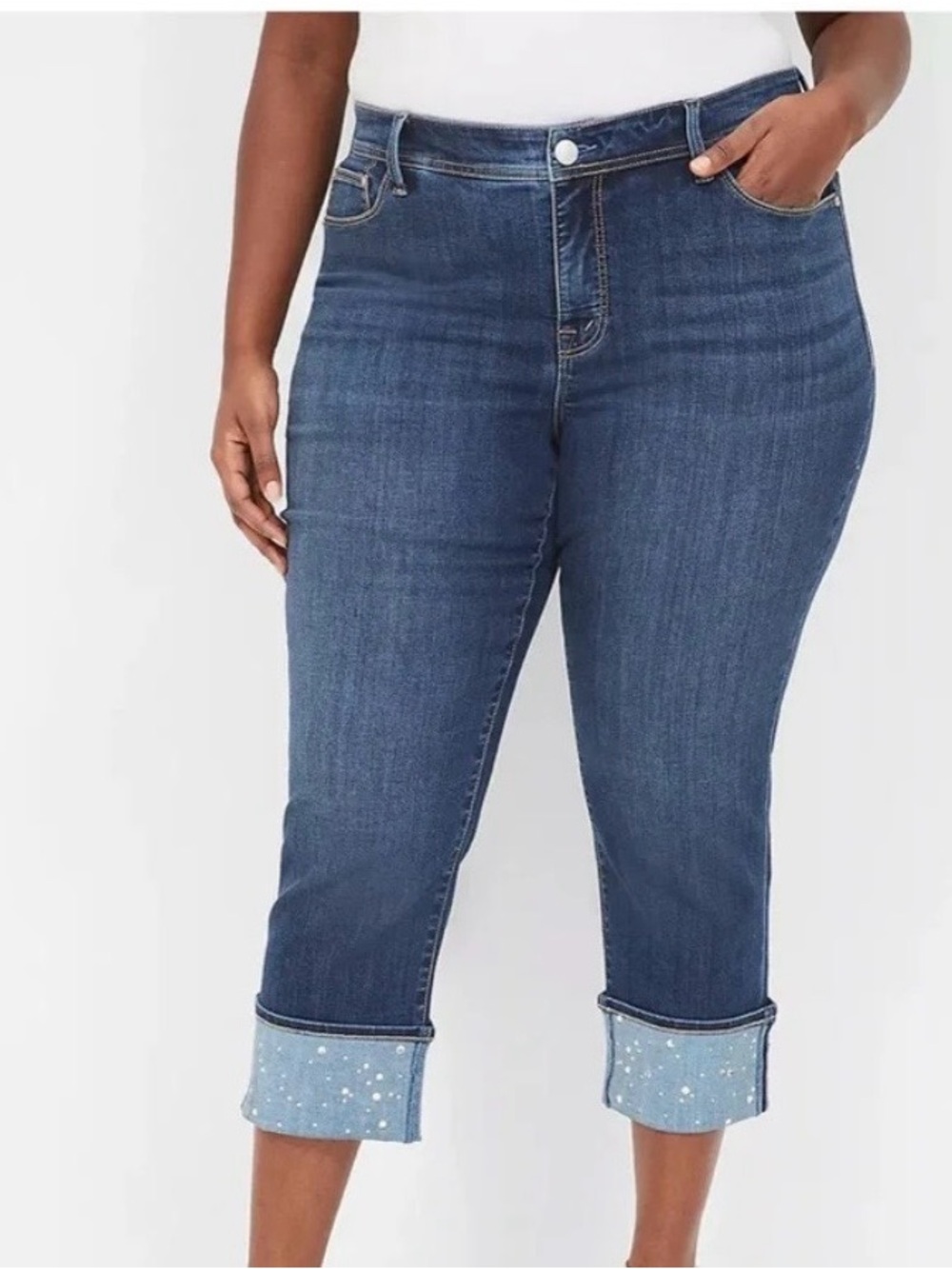 Lane Bryant Seven7 Mid Rise Boyfriend Jeans with Embellished Cuff